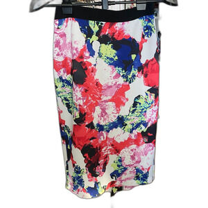 Milly for Design Nation Scuba Knit Pencil Skirt Bright Floral Elastic Waist S